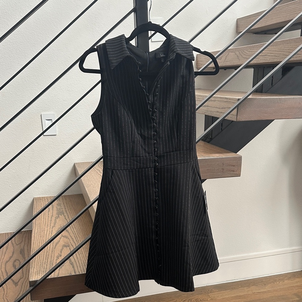 Lulu's Black Pinstripe Button-Down Dress